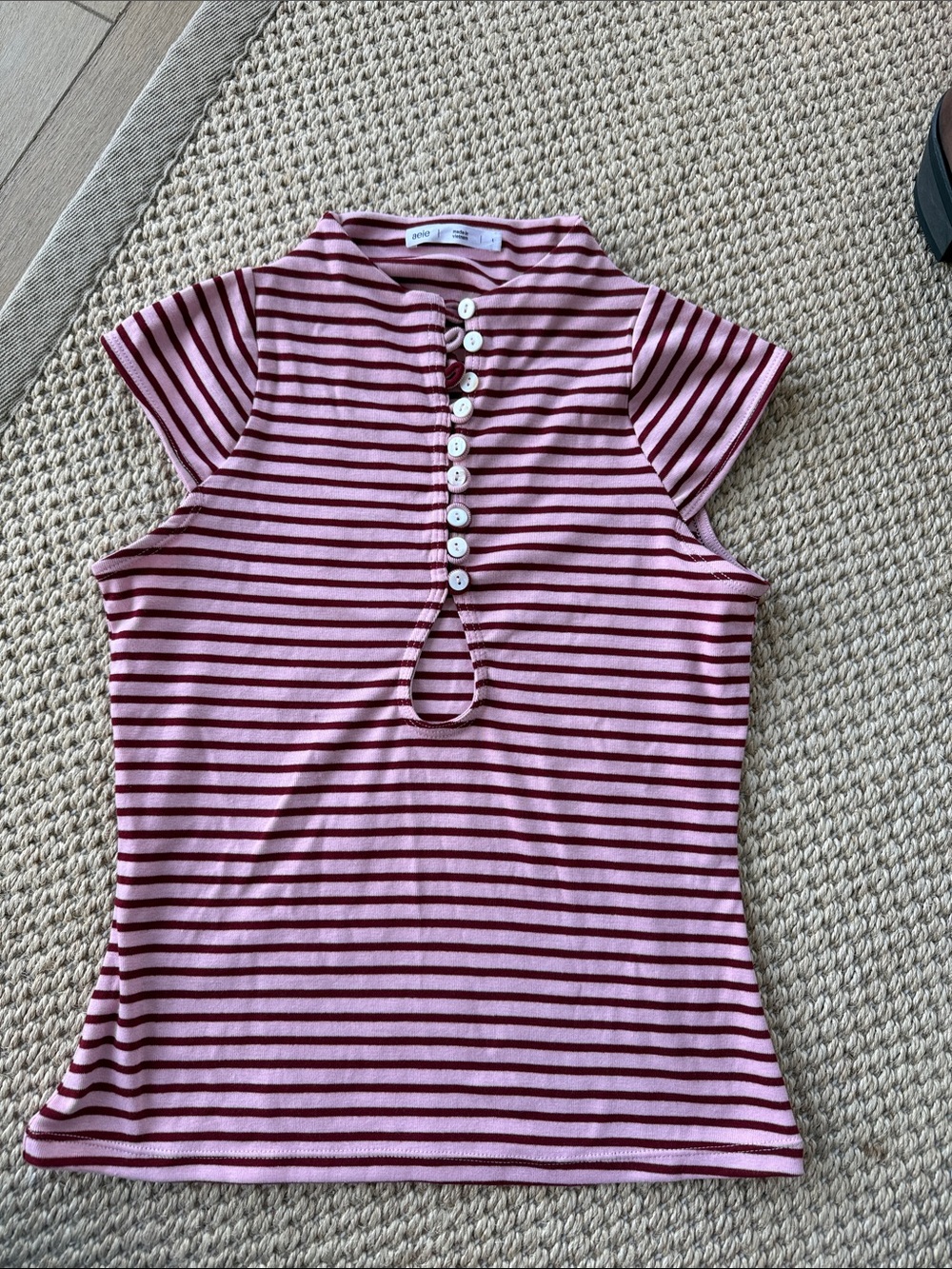 Striped Pink and Burgundy Button-Front Women’s Top